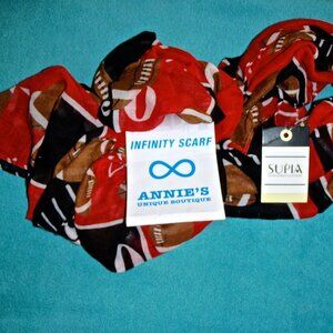 ANNIE'S INFINITY SCARF WITH FOOTBALLS & RED & BLUE FIELD LINES & NUMBERS~ NEW!